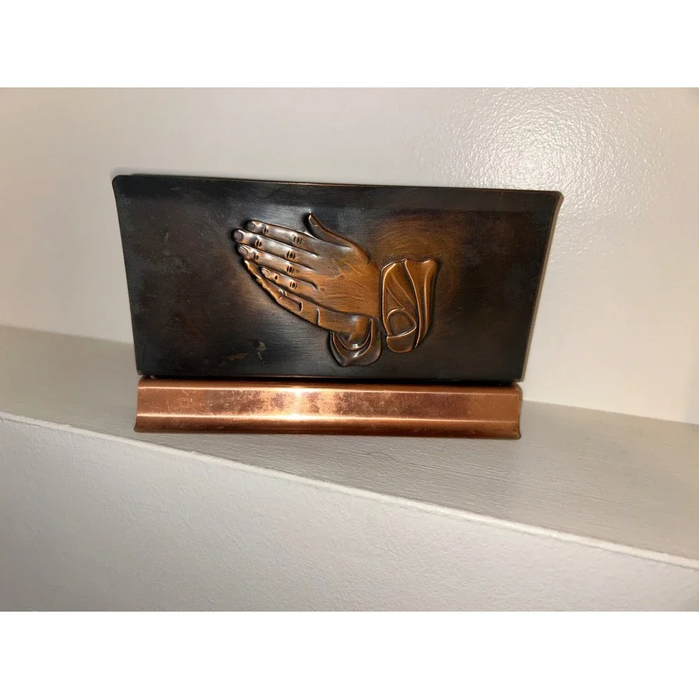 Vintage Copper Praying Hands Napkin Holder Religious Letter Mail Organizer